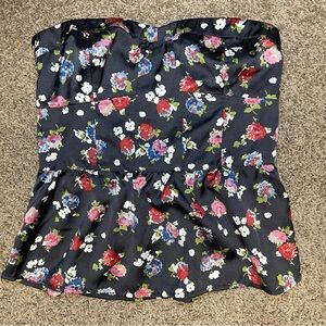 American Eagle strapless‎ top smocked medium floral ruffle blouse preppy halter